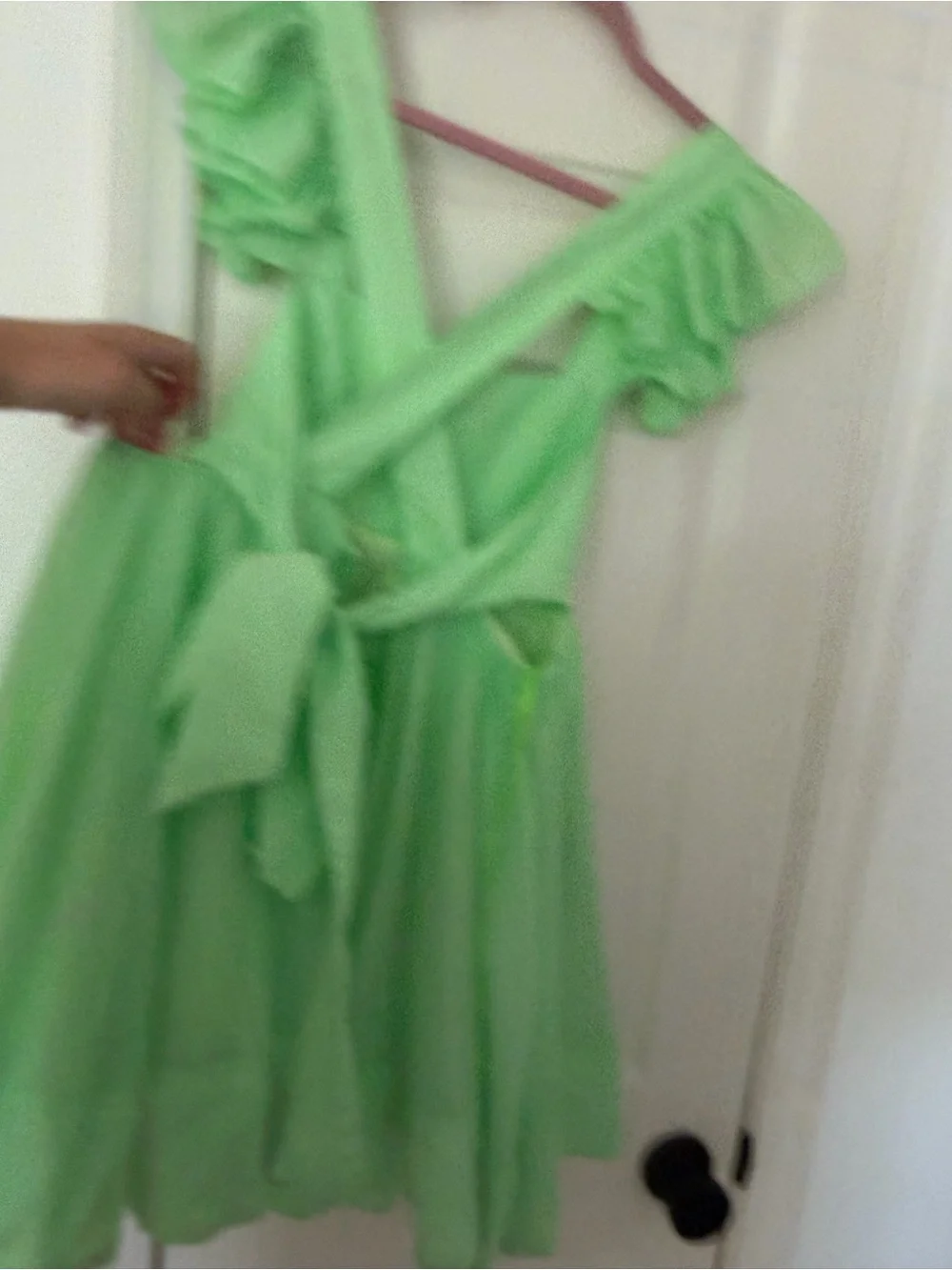 Medium • MABLE Neon Green Ruffle-Sleeve Mini Dress - Picture 9 of 12